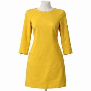 Zara Woman Yellow Shift Dress Long Sleeve Size L Made in Spain